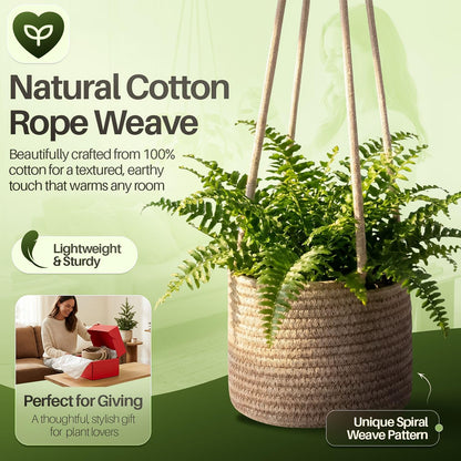 Flexzion Macrame Plant Hanger Basket for Indoor Plants - 8 Inch Jute Rope Planter Pot Cover, Woven Hanging Plant Holder Up to 7 Inch Pots, Boho Hanging Planters Home Decor Storage Organizer (Brown)