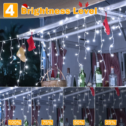 Ollny Icicle Lights 720LED 60FT, Cool White Christmas Lights with Remote 8 Modes Dimmable, Waterproof Connectable Timer Hanging Light for House Outdoor Outside Yard Indoor Decorations