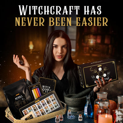 Wyspell Witchcraft Supplies Kit - 54PCS - Witch Kit for Altar: Spell Candles, Dried Herbs, Healing Crystals in Jars - Wiccan Supplies & Tools - Witchy Gifts for Beginners