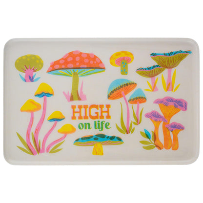 Karma, Enamel Trinket Tray, Rentangle Colorful Ring Bowl, Jewelry Dish Tray for Rings Bracelets Necklace, Large, Mushroom