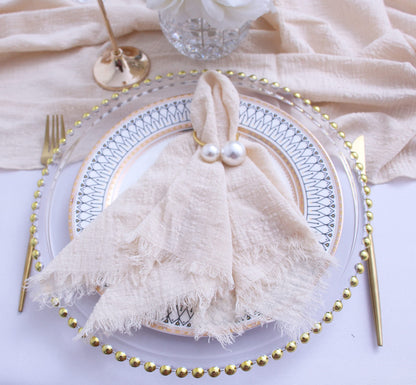 Fall Cloth Napkins with Fringe Set of 12,100% Soft Cotton,Washable Gauze Napkins Great for Weddings Decorative,Dinner Parties,Family Everyday Use (12 Pack, Beige)