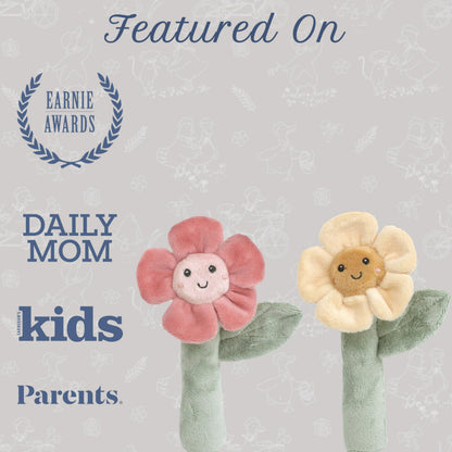 MON AMI Soft Baby Rattle Toy Set of 2 Pcs | 6-Inch Flower Shaped Plush Stuffed Rattle for Newborns | Sensory Development Toy for Infants & Toddlers | Ideal Gift for Baby Showers & Birthdays