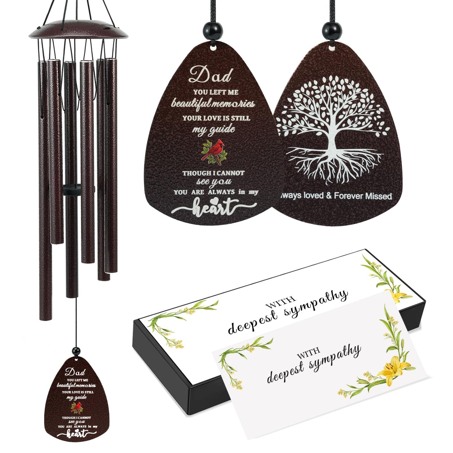 Cardinal Memorial Wind Chimes for Loss of Father, 32" Large Sympathy Windchimes for Outside Deep Tone, Best Bereavement Remembrance Memory Funeral Gifts for Loss of Dad