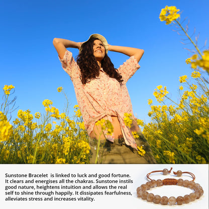 ANAYA AGATE Healing Crystal Bracelet – Chic Gemstone Bracelet for Men and Women – 8mm Round Bead Bracelets for Spiritual Healing, Protection, Positive Energy - Sunstone