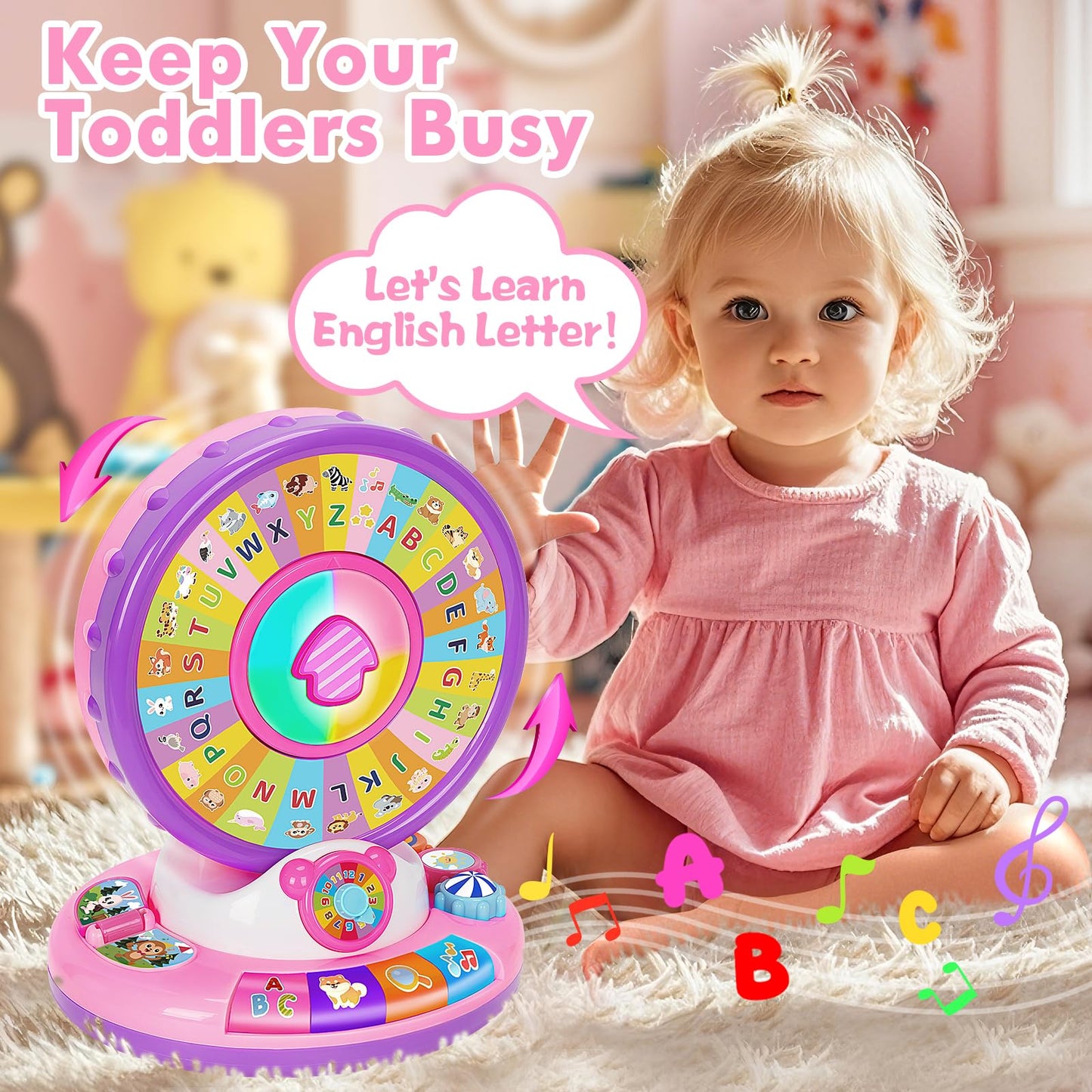 Learning Toys for 1 2 3 Year Old Boy Girl, Spin and Sing Alphabet Zoo with Sounds for Toddler 1-3, Educational Development Toy for Kid, Christmas Birthday Gifts for Baby 12-18 Months+