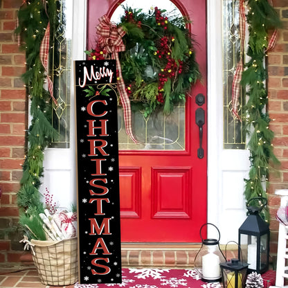 Merry Christmas Welcome Porch Sign Xmas Wooden Door Sign 47'' Large Porch Sign for Home Front Door Yard Party Decor