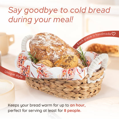 Vivi's Bread Warmer Basket with Stone | and Cotton Towel | for Sourdough Bakers | Water Hyacinth Bread Baskets for Serving | Artisan Terracotta Bun Warmer | Easter Hostess Gift