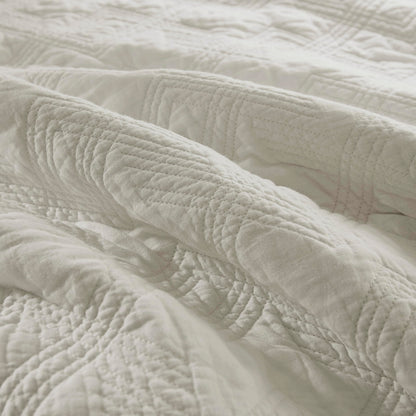WDCOZY 100% Cotton Queen Size Quilt Set - Beige Pre-Washed Soft Lightweight Modern Bedspread, Farmhouse Country Rustic Coverlet, Textured Like Linen, Shabby Chic Gauze Bedding, 3 Pieces