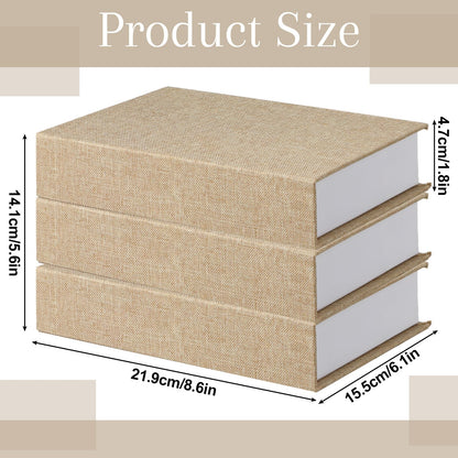 Tioncy 3 Pcs Fake Book Box Neutral Linen Book Box Decorative Faux Prop Storage for Farmhouse Home Decor shelf Table Card Photo DIY Keepsake Gift(8.6 x 6.1 x 1.8 Inch,Beige)