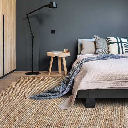 Hand Woven Jute Area Rug 8x10 Feet Rectangle - Handcrafted Braided Design, Indoor & Outdoor Reversible Natural Fiber Rug - Rustic Farmhouse Carpet for Living Room, Hallway, Bedroom (Natural, 8'x10')