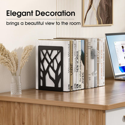 MaxGear Book Ends Tree Design Modern Bookends for Shelves, Non-Skid Book Holder, Heavy Duty Metal Book Storage for Books/CDs, Decorative Book Stopper for Home, 7 x 4.7 x 3.5”, Black,2 Pair/4 Pieces