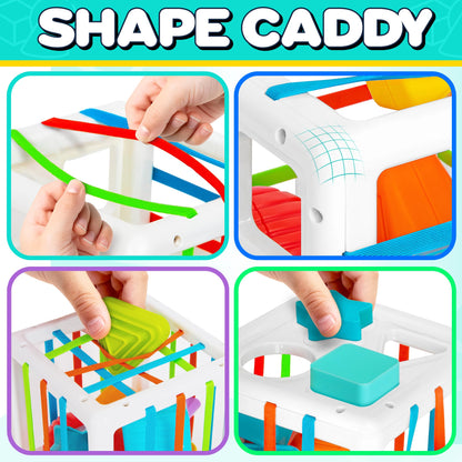 Playkidiz Shape Sorter Baby Toys, Sorting & Stacking Blocks Toy for Toddlers, Sensory Shapes, Early Learning Development Activity Cube for Boys & Girls, 18+ Months
