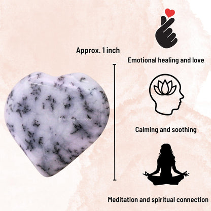 Amazing Gemstone Dendrite Opal Stone Heart - Pack of 2 Crystal Heart Stones Rocks - Corazones De Piedra Crystals and Healing Stones Heart Shaped Crystal - Stocking Stuffers Gifts