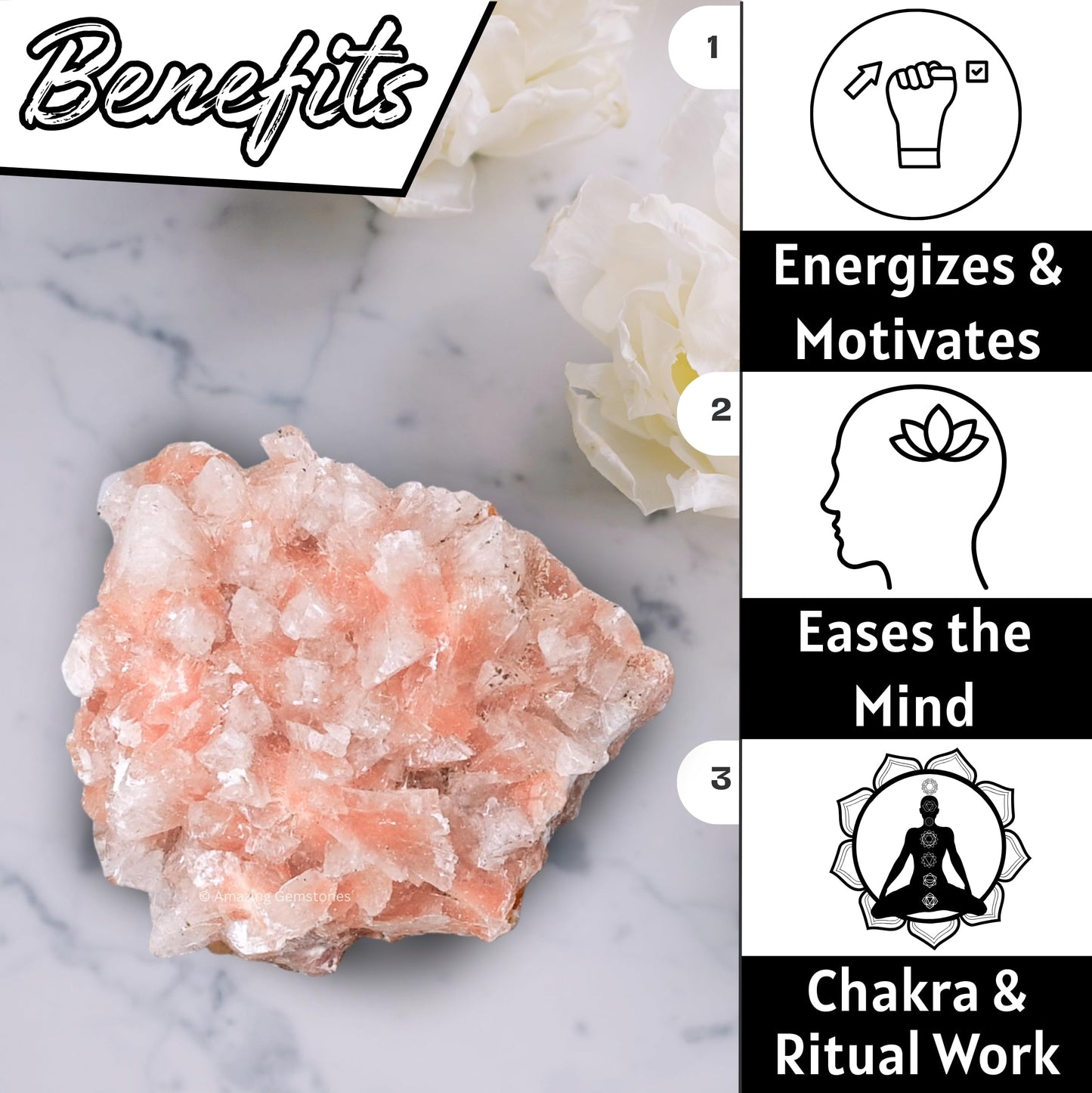 Amazing Gemstone Pink Heulandite Crystals&Healing Stones Mineral Specimen - Premium Semi Precious Gem Stones for Spiritual Growth - Healing Crystals Geodes Clusters for Meditation,Chakra Balance