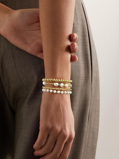 Badu Gold Beaded Bracelets for Women Boho Crystal Multiple Layered Stackable Wrap Bangle Set Paperclip Chain Trendy Jewelry (Gold-4Pcs-Pear)