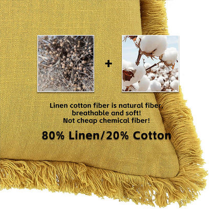 AmHoo Pack of 2 Linen Pillow Covers with Tassels Fringed Decorative Rustic Natural Throw Pillowcase Cushion for Couch Sofa Bedroom 18 x 18-Inch Mustard Yellow