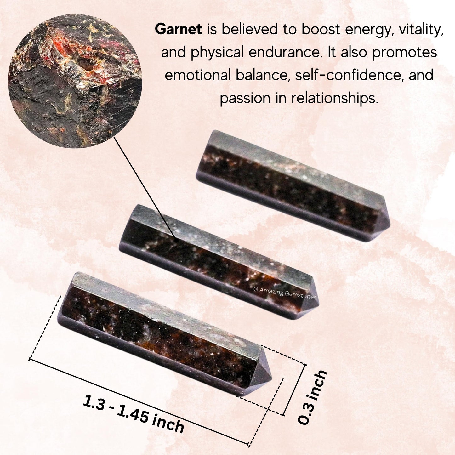 Amazing Gemstone Garnet Crystal Points Bulk Healing Crystals - Pack of 3 Single Terminated Healing Wand Point Bulk Crystals for Crafts, Crystal Grid, DIY Work - Premium Crystals for Beginners Gifts