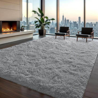 Zentavio Area Rugs for Living Room Grey Rugs for Bedroom Large 5x8 Carpet Fluffy Furry Soft Shag Aesthetic Plush High Pile Gray Throw Rug for Nursery Kids Room Dorm