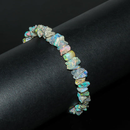 CRYSTALIS Ethiopian Opal Bracelet, Natural Raw Stones, Fire Play Rough Gemstones, Chakra Healing Crystals, Gift Giving Jewelry, Rhodium 925 Sterling Silver Women Bolo Slider Bracelet 10 inch (6+4")