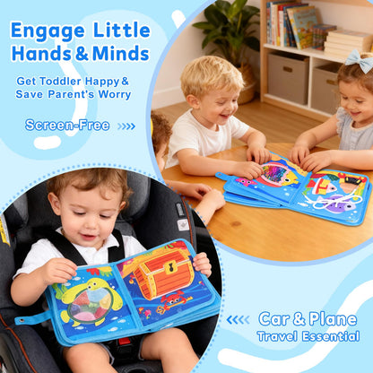 FoenixArte Ocean Busy Book for Toddlers 1-3, Montessori Quiet Book with 20 Activities, Travel Toy for Fine Motor Learning, Gift for Boys Girls