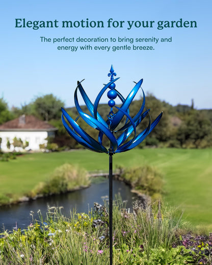 Cyan Oasis 91 inch Wind Spinners Outdoor - Extra Large Outdoor Metal Wind Sculptures Spinners with Stake, Windmills for The Yard Garden, Yard Art Garden Lawn Decor - Blue (27" W x 91" H)