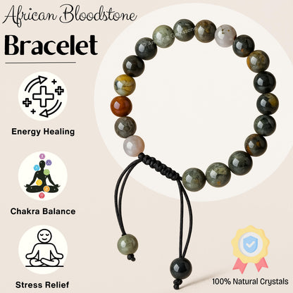 Amazing Gemstone African Bloodstone Bracelet for Women Men's Gifts - Protection Healing Crystal Bracelet - 8mm Gemstone Beaded Adjustable Bracelet Pulseras Para Hombres Mujer Stocking Stuffers