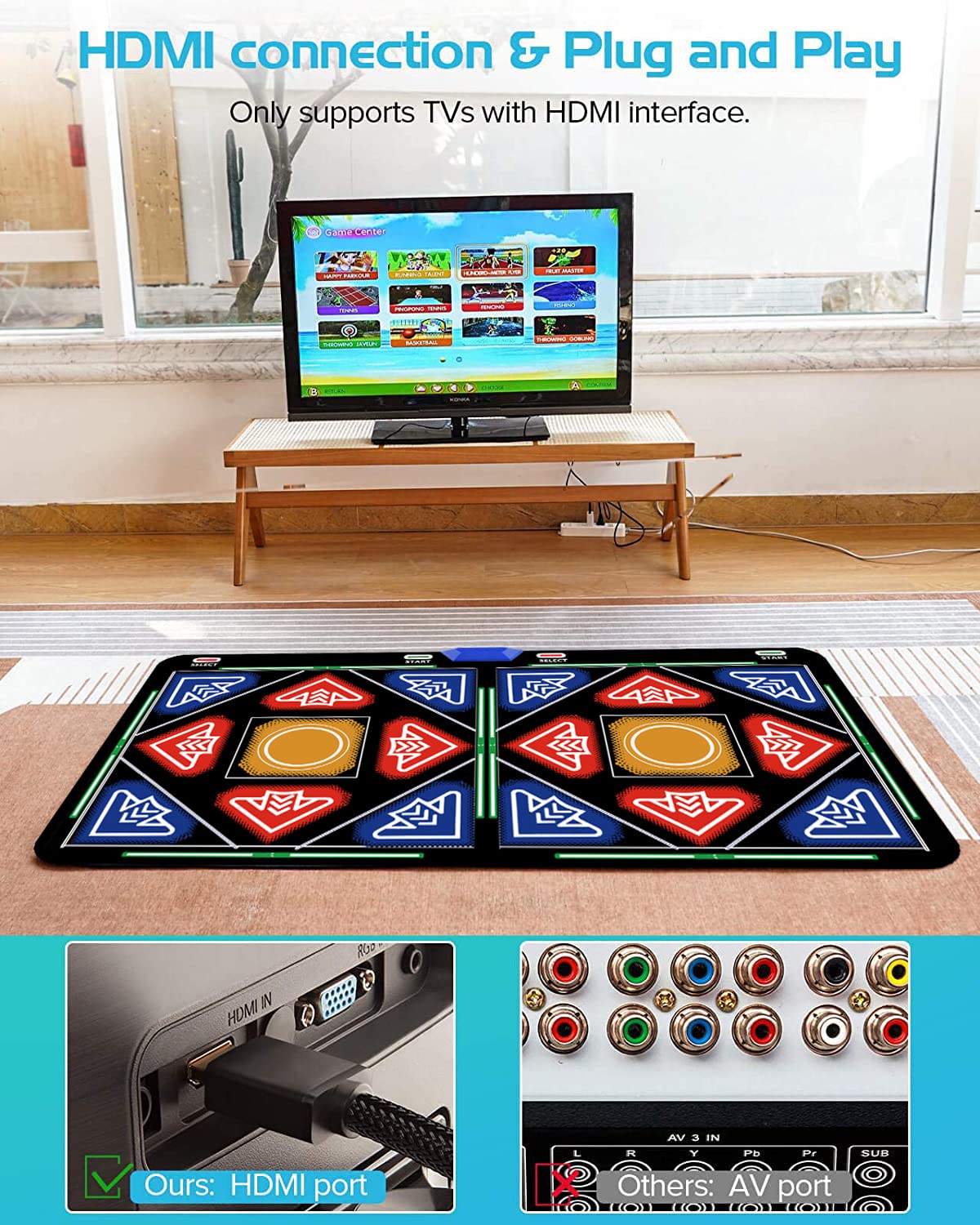 OZLET Single/Double HDMI Musical Electronic Dance mat with a Camera,a 64G Large Memory Card,Including 1030 Games,81 Music Videos,650 Songs,Suitable for TV use,a Luxurious Gift for Boys and Girls