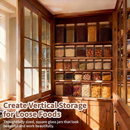 77L Glass Storage Containers with Lids [Multi-Size Set of 5], Airtight Glass Canisters for Kitchen & Pantry Organization, Clear Food Jars for Pasta, Cereal, Flour, Sugar, Coffee, Nuts & Snacks
