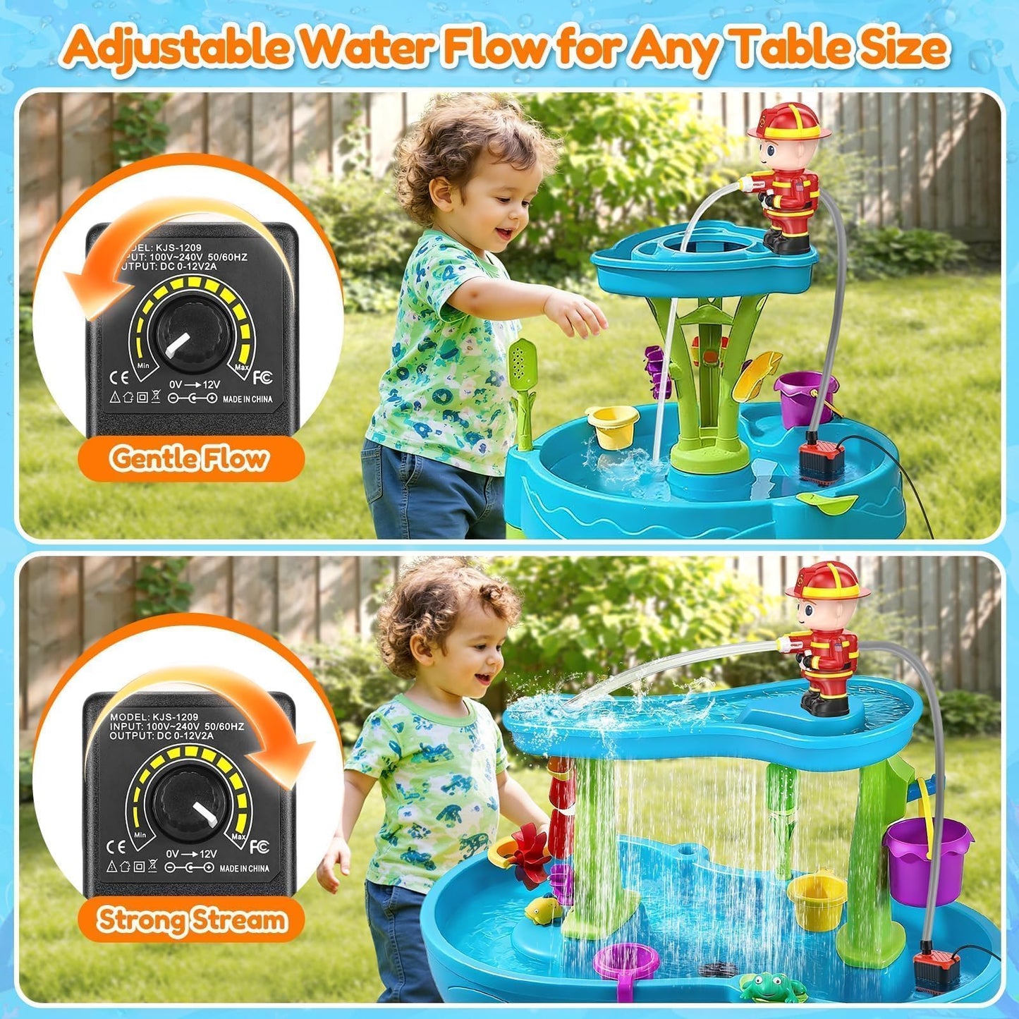 Water Table Pump Kids Toys: Firefighter Water Table Pump Continuous Flow Adjustable Water Pressure 12V Safe Plug-in Long Cord No Drilling Kids Outdoor Water Play Toys Accessories for Toddlers 1-3 4-8