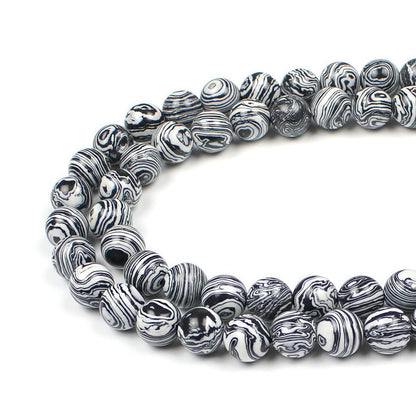 MJDCB Synthesis Colour Malachite Beads Beautiful Fashion Round Stone Beads for DIY Jewelry Making 15" (6mm, Black - White)