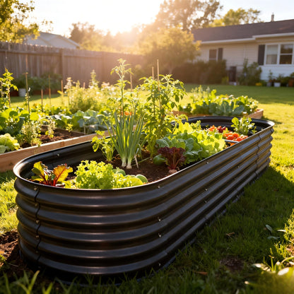FarmGeo Raised Garden Bed Kit 8 x 2 x 1.4 ft, 9-in-1 Modular Metal Raised Garden Bed Outdoor, Powder-Coated Galvanized Planter Box for Vegetables, Herbs and Flowers (Cracked Silver)