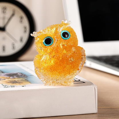 Reyife Hand-Carved Natural Crystal Owl Statue Reiki Healing Gemstone Animal Figurines Home Office Car Decoration The Best Gifts 2.4 inches(Gold)