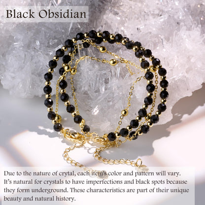 Farfume Black Obsidian Crystal Bracelet Beaded Bracelets for Women 4mm Natural Stone Beads Gemstone Handmade Jewelry Valentine's Day Gifts