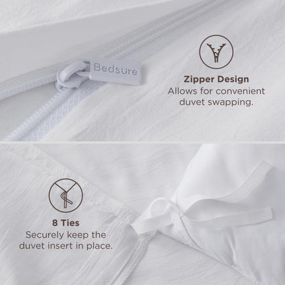 Bedsure White Duvet Cover Queen Size - 3 Pieces Prewashed Cotton-Like Polyester Extra Soft Bedding Set, Includes 1 Duvet Cover 90x90 Inches with Zipper Closure & 2 Pillow Shams, Comforter Not Included