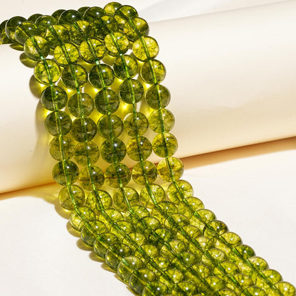 10mm Natural Peridot Gemstone Beads Polished Round Smooth Stone Beads for Bracelets Jewelry Making 15inch Loose Beads