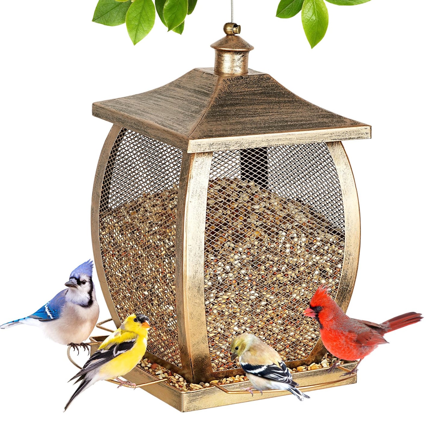 Bird Feeder, Heavy Duty Metal Wild Bird Feeders for Outdoors Hanging, 9 Lbs Extra Large Bird Feeder for Garden Yard Outside Backyard, Retro Lantern Shape