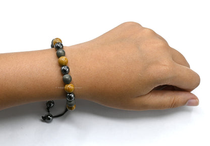 Amazing Gemstone New Beginnings Manifestation Bracelet - Yellow Jasper Pyrite Hematite Bracelet Set for Men Women Healing Calming Anxiety Stress Relief Gifts Pulseras Para Hombres Mujer (Adjustable)
