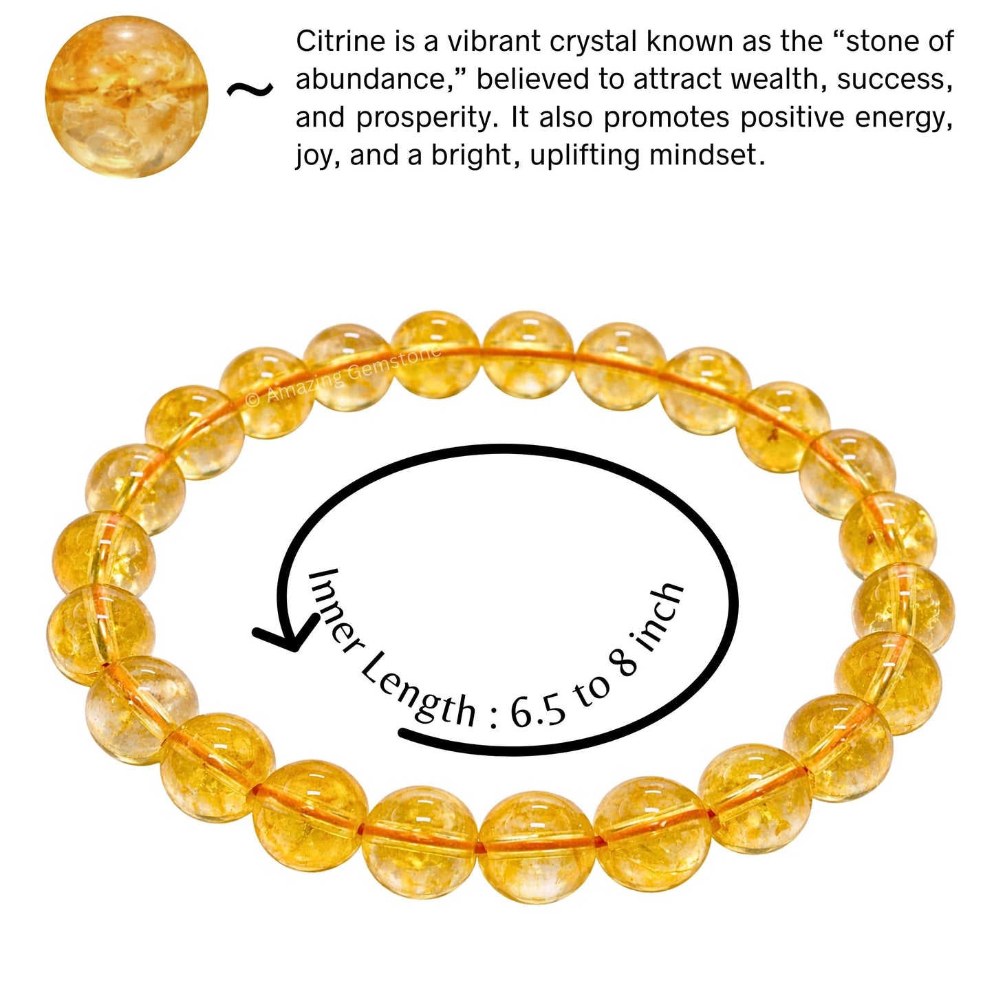 Amazing Gemstone Crystal Bracelet for Women Men's Gifts - Protection Healing Crystal Bracelet - 8mm Gemstone Beaded Stretchable Bracelet Pulseras Para Hombres Mujer Stocking Stuffers Mothers Day Gift (Citrine)