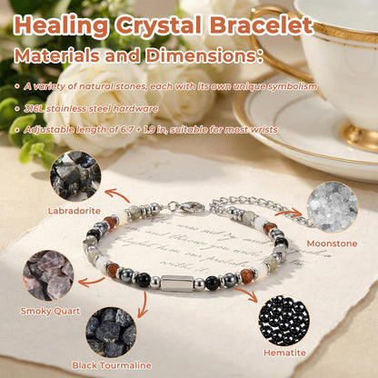 QINJIEJIE Protection Bracelet for Women Black Tourmaline Bracelet Hematite Healing Worry Cystals Gemstone Bracelet Jewelry Gifts for Women