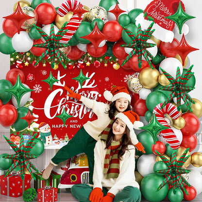 17PCS Christmas Foil Balloon Set, Including Popping Stars and Four Pointed Stars Balloons, Suitable for Christmas Party Decorations, Holiday Home and Event Supplies