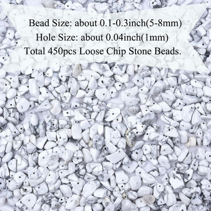 Natural Chip Stone Beads 450pcs White Howlite Chips 5-8mm Genuine Real Irregular Healing Crystal Rocks Hole Drilled DIY Loose Gemstone Beads for Jewelry Making Bracelet Earrings Necklace Crafting
