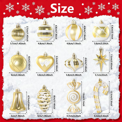 Christmas Ornaments, 16Pcs Gold and White Christmas Ornaments Set with Hanging Strings Ideal for Christmas Tree Decorations and Indoor Accents