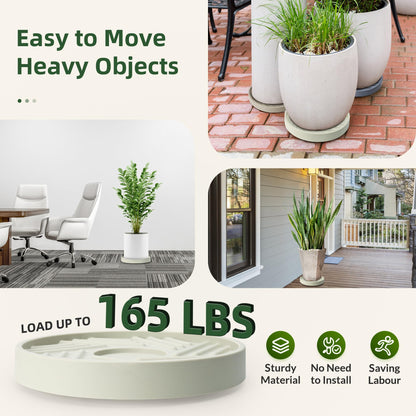 REDHUGO 2PCS Round Plant Caddy with Hidden Wheels, Heavy Duty Rolling Plant Stand Caddy with Wheels, Pot Base for Indoor Outdoor, Beige, 10 inches