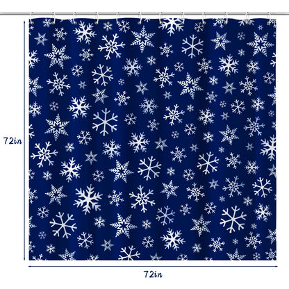 Christmas Shower Curtain: Blue White Snowflakes Christmas Bath Shower Curtain Set with Hooks, Serene Winter Snowflake Merry Xmas Fabric Bathroom Decorations for Home Farmhouse Window Indoor Decor