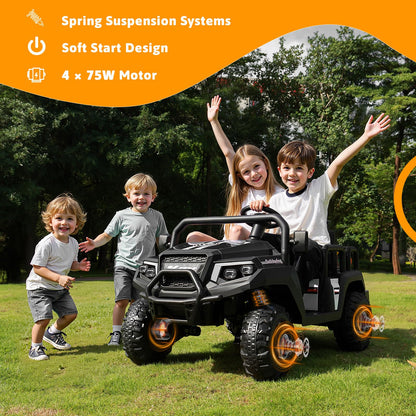 Electric Car for Kids, 24V 4 Seater Ride on Toys w/Parent Remote, 4 Wheeler Suspension, Max 220lbs Weight Capacity, USB, Music, Radio, LED Light, Ride on Truck for Boy/Girl Ages 3-8,Black