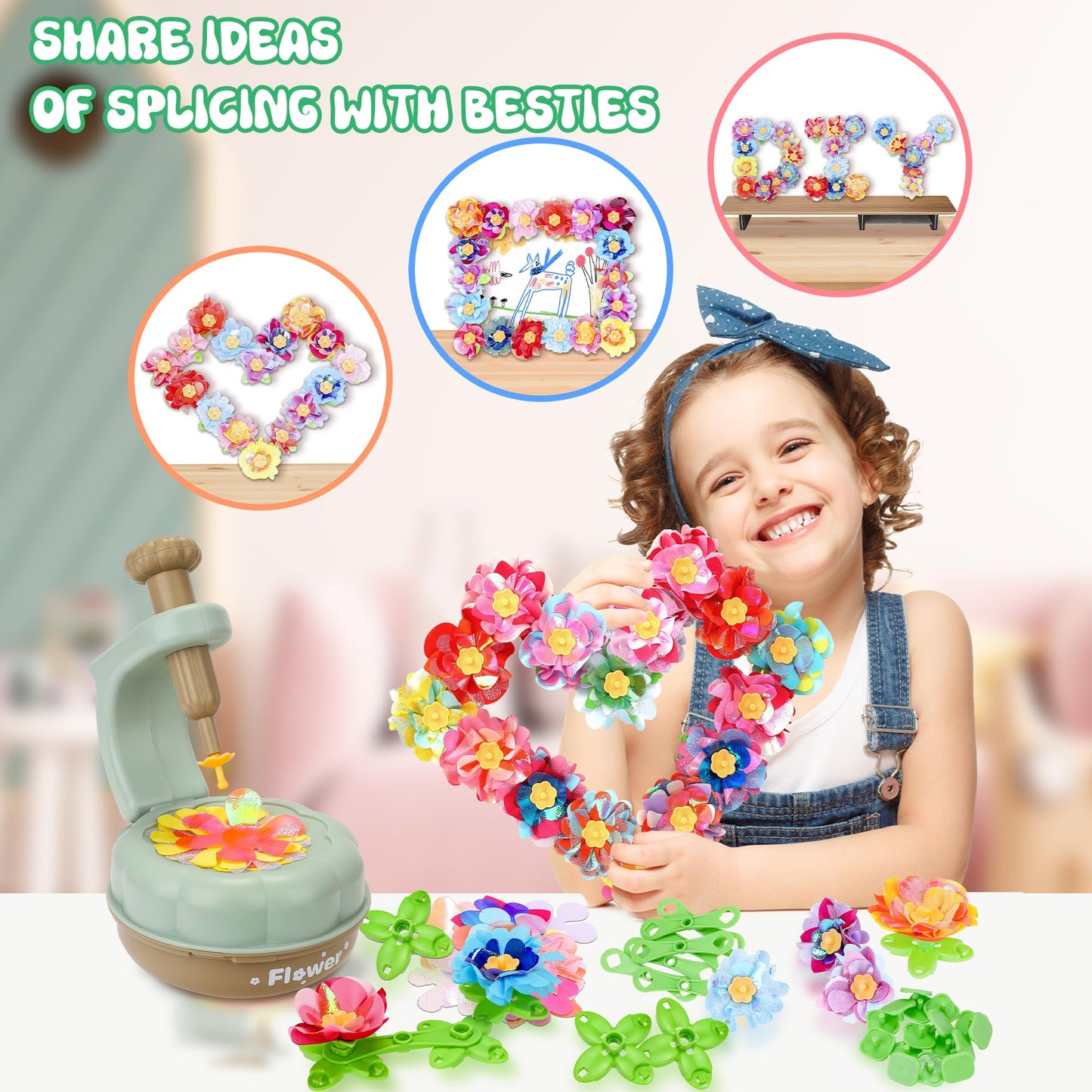 PERRYHOME Fabric Flower Bouquets Toys, 300+ Pcs Birthday Gift Activity Kit, 2 Gameplays STEM Craft for Kids, Reusable DIY Bouquets Maker Mothers Day Gifts for 3 4 5 6 7 8 Years Toddler Girl Gift