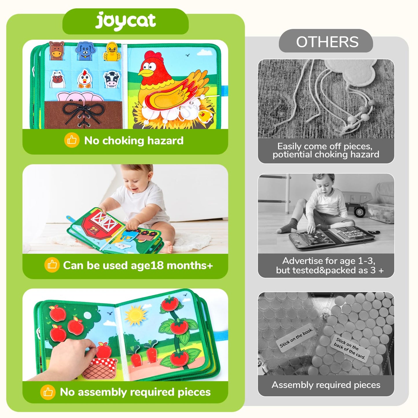 JoyCat Farm Busy Book for Toddlers 1-3 - 1 Year Old Boys Girls Gifts Toys + Magnetic Letters, Animal Fridge Magnets for Toddlers & Kids, 26 Large Soft PVC Uppercase Alphabet ABC Refrigerator Magnets