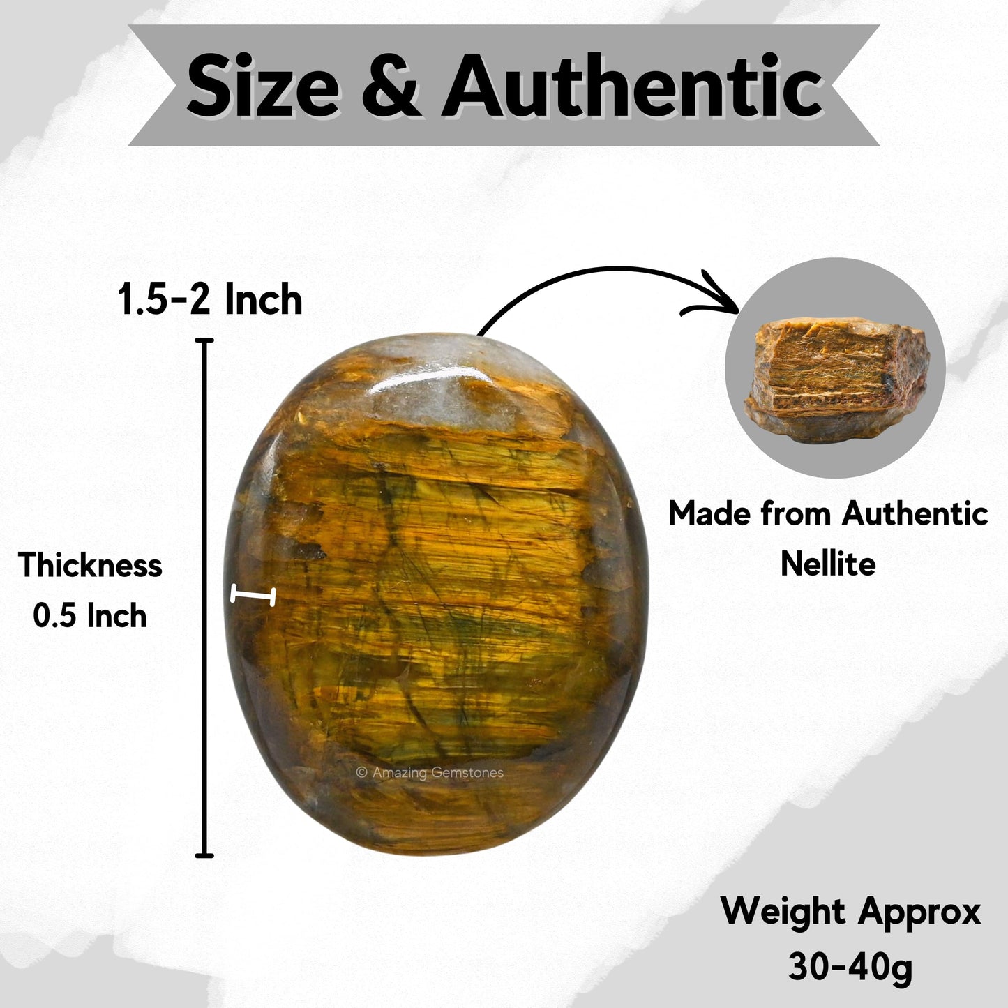 Amazing Gemstone Nellite Crystals, Healing Stones - Large Palm Stone Crystals Piedra- for Good Luck, Balanced Positive Energy, Meditation - Unique Stocking Stuffers, Birthday Gifts for Women, Men
