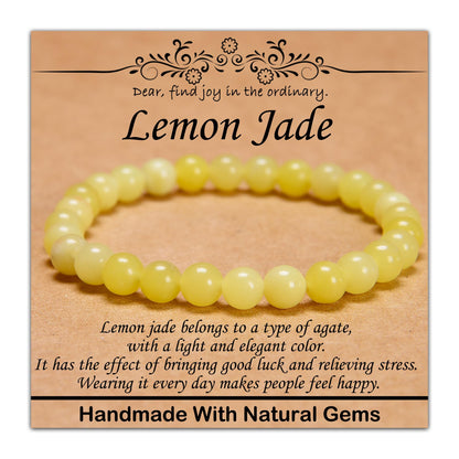 CHCCOYE 6mm Natural Healing Gemstone Bracelet Handmade Yoga Stretch Elastic Bracelet Stress Relief Crystal Jewelry for Men and Women (6mm,Lemon Jade)