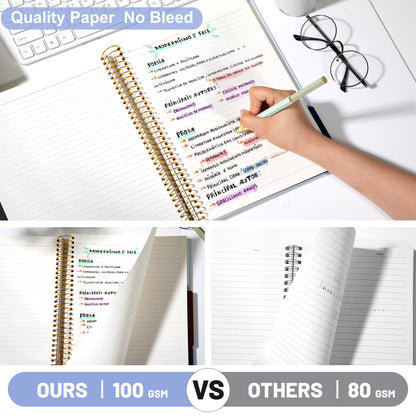 FLYING EAGLE 3 Subject Spiral Notebook Large Spiral Notebook 8.5 X 11, Blue Journal for Women Men, 100 GSM Thick Paper 104 Sheets, Hardcover Notebook for Work, School, Writing, Note Taking Blue